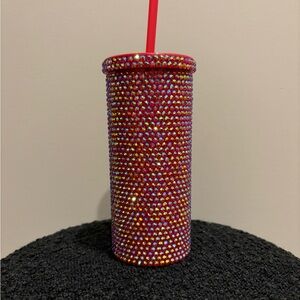 Handmade 20 ounce iridescent red rhinestone tumbler